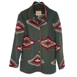 Upcountry by du Monde Aztec Southwestern Geometric Print Button Jacket Womens Md